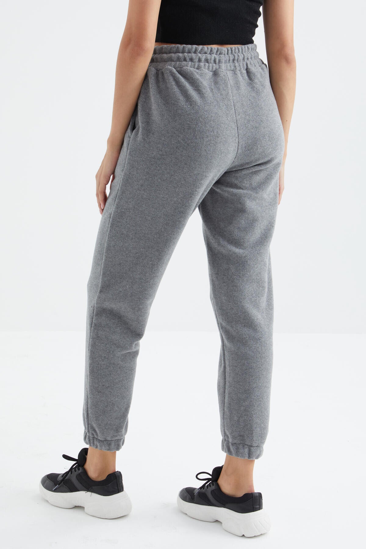 Grey Melange High Waist Basic Laced Jogger Polar Women's Tracksuit Bottom - 94622