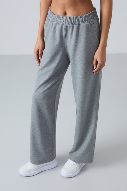 Grey Melange High Waist Comfort Fit Wide Leg Women's Tracksuit Bottom - 94567