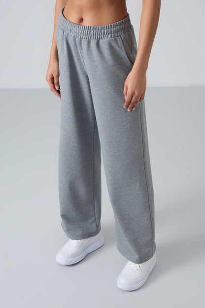 Grey Melange High Waist Comfort Fit Wide Leg Women's Tracksuit Bottom - 94567