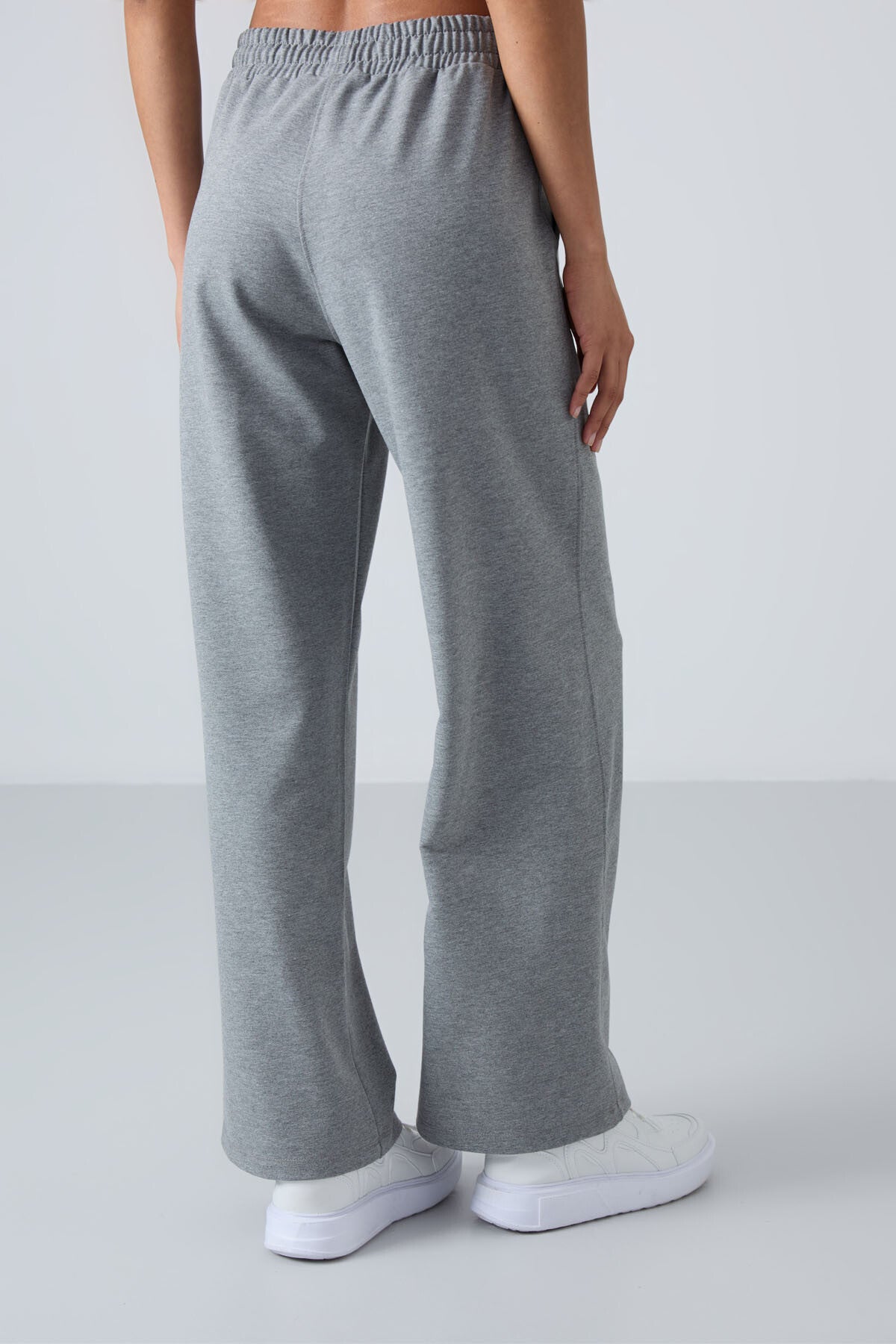 Grey Melange High Waist Comfort Fit Wide Leg Women's Tracksuit Bottom - 94567