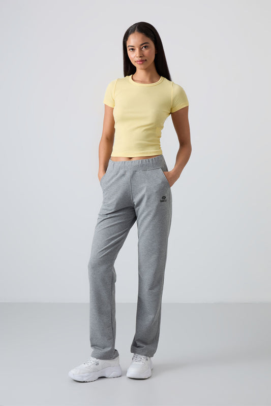 Grey Melange High Waist Comfort Fit Classic Leg Women's Tracksuit Bottom - 94185