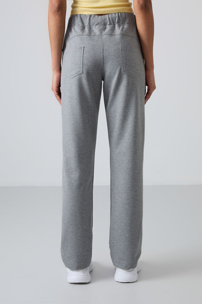 Grey Melange High Waist Comfort Fit Classic Leg Women's Tracksuit Bottom - 94185