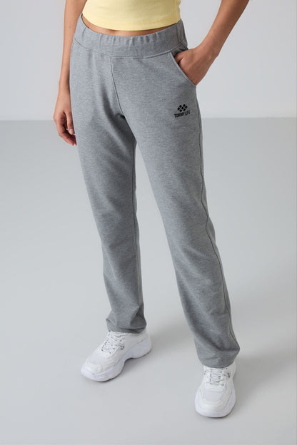Grey Melange High Waist Comfort Fit Classic Leg Women's Tracksuit Bottom - 94185