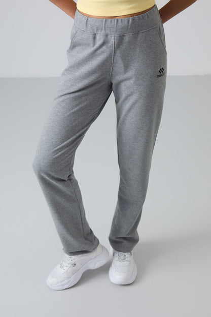 Grey Melange High Waist Comfort Fit Classic Leg Women's Tracksuit Bottom - 94185
