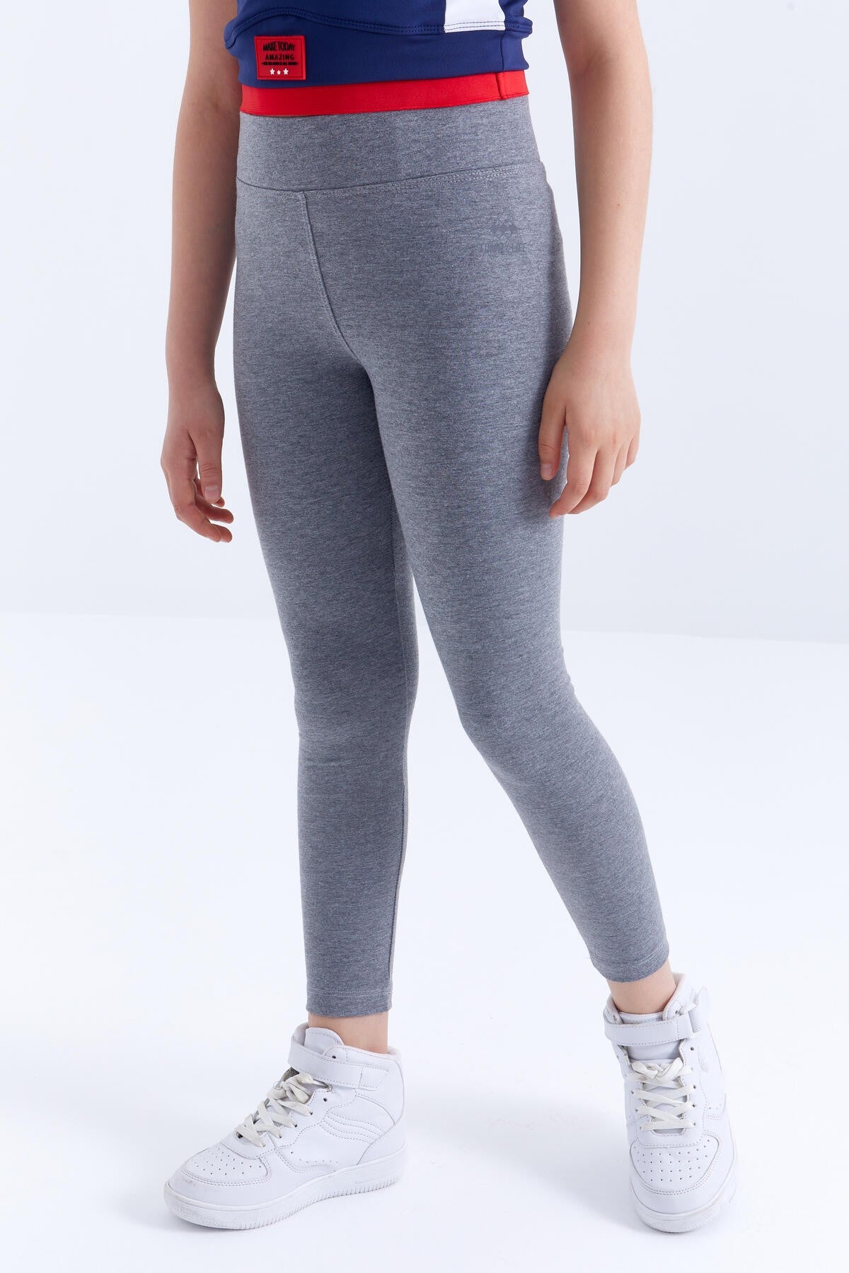 Gray Melange High Waist Straight Leg Girls' Tights - 75047