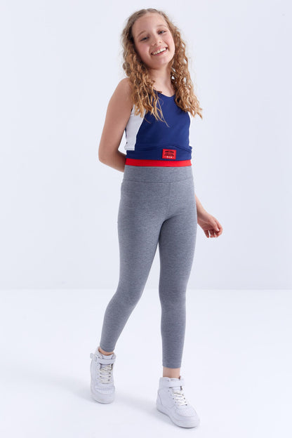 Gray Melange High Waist Straight Leg Girls' Tights - 75047