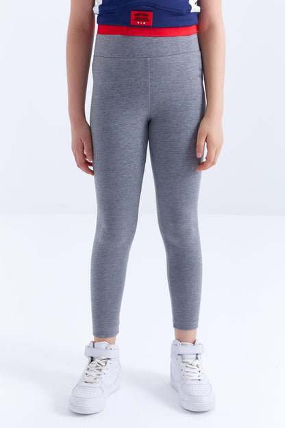 Gray Melange High Waist Straight Leg Girls' Tights - 75047