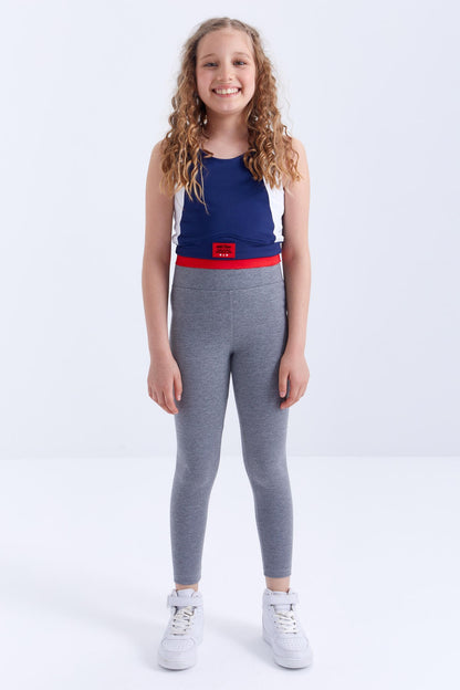 Gray Melange High Waist Straight Leg Girls' Tights - 75047