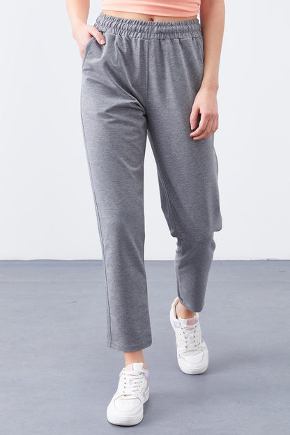 Grey Melange High Waist Jogger Comfort Fit Slim Leg Women's Tracksuit Bottom - 94566