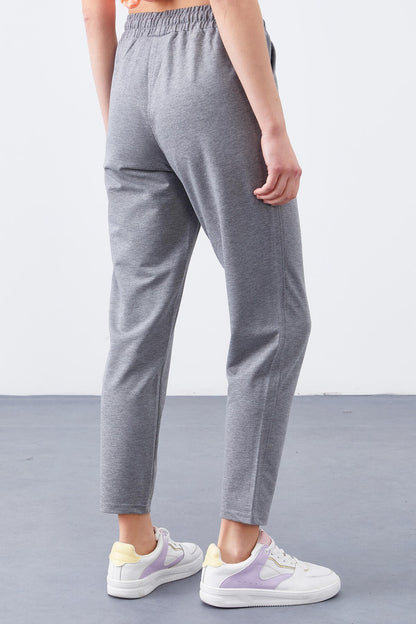 Grey Melange High Waist Jogger Comfort Fit Slim Leg Women's Tracksuit Bottom - 94566
