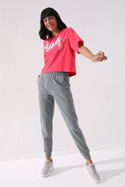 High Waist Jogger Comfort Fit Cuffed Women's Tracksuit Bottom - 94561