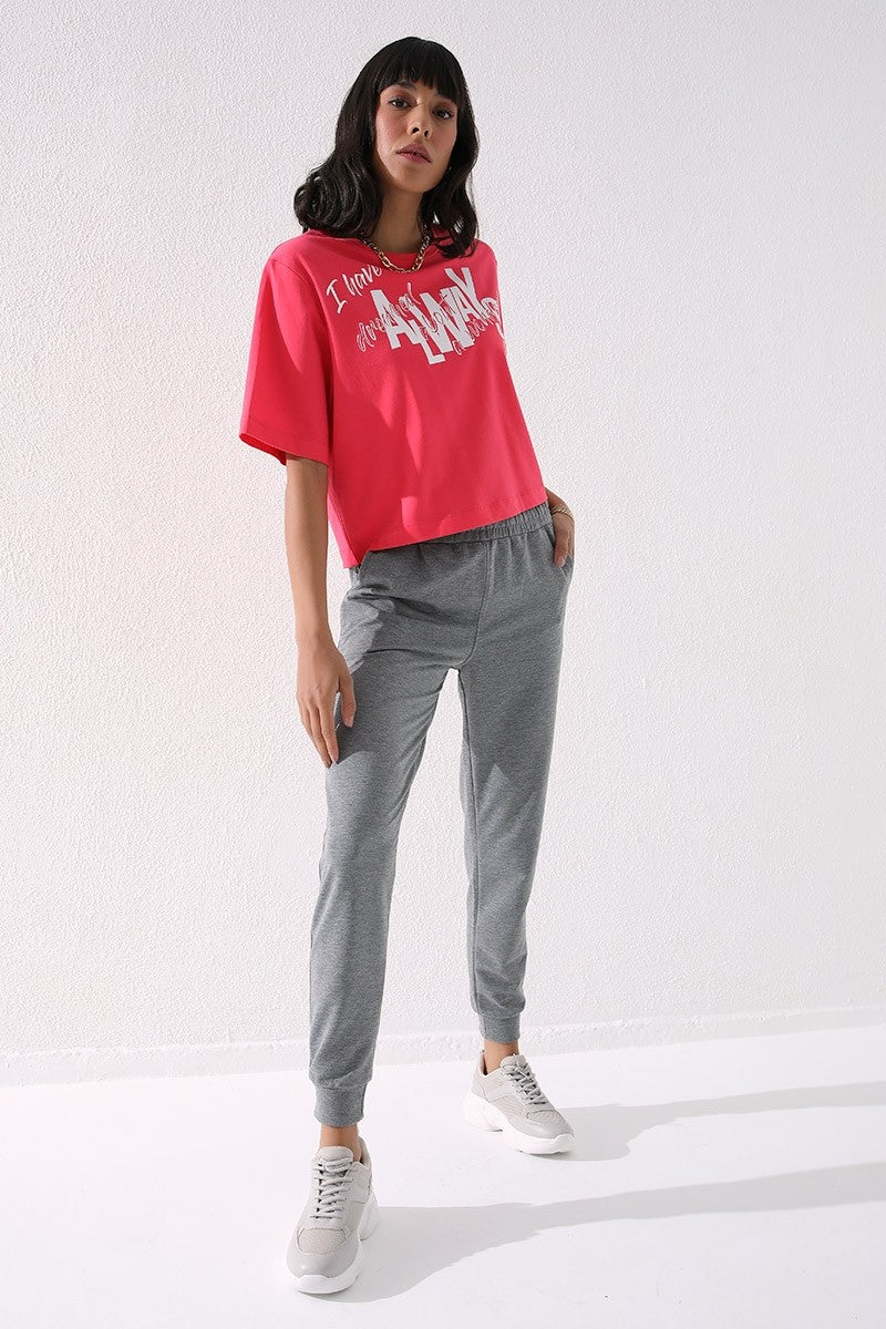High Waist Jogger Comfort Fit Cuffed Women's Tracksuit Bottom - 94561