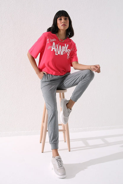 High Waist Jogger Comfort Fit Cuffed Women's Tracksuit Bottom - 94561