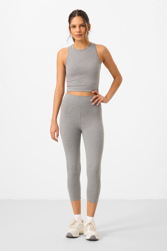High Waist Capri-Crop Singlet Slim Fit Women's Tights Set - 95284