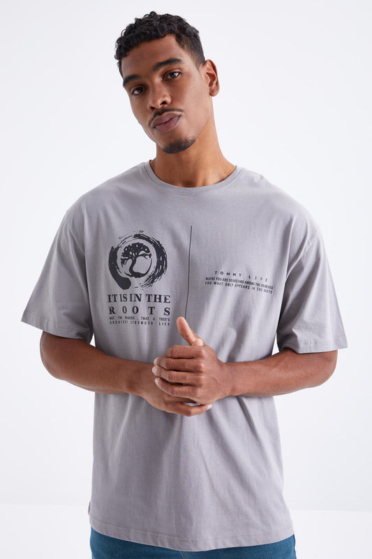 Minimal Grip Print O Collar Men's Oversize T-Shirt - 88096