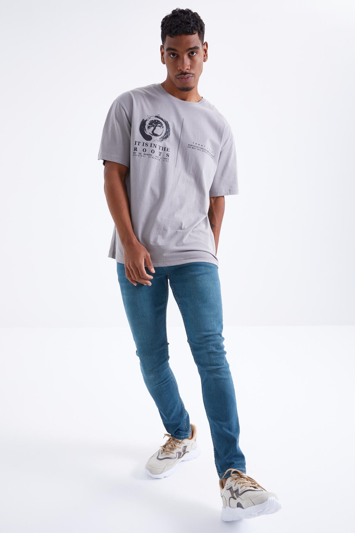 Minimal Grip Print O Collar Men's Oversize T-Shirt - 88096