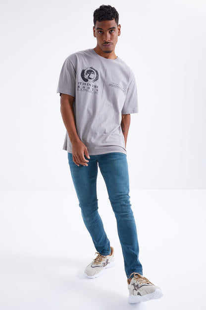 Minimal Grip Print O Collar Men's Oversize T-Shirt - 88096