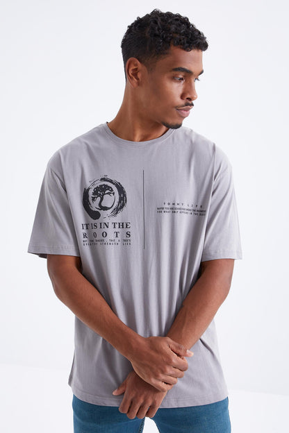 Minimal Grip Print O Collar Men's Oversize T-Shirt - 88096
