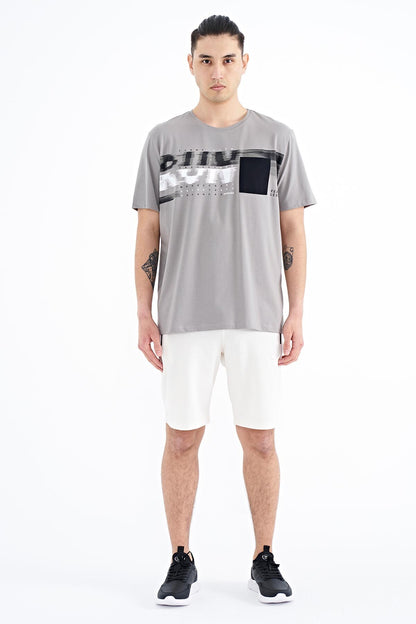 Gray Front Detailed Print Standard Fit Men's T-shirt - 88200