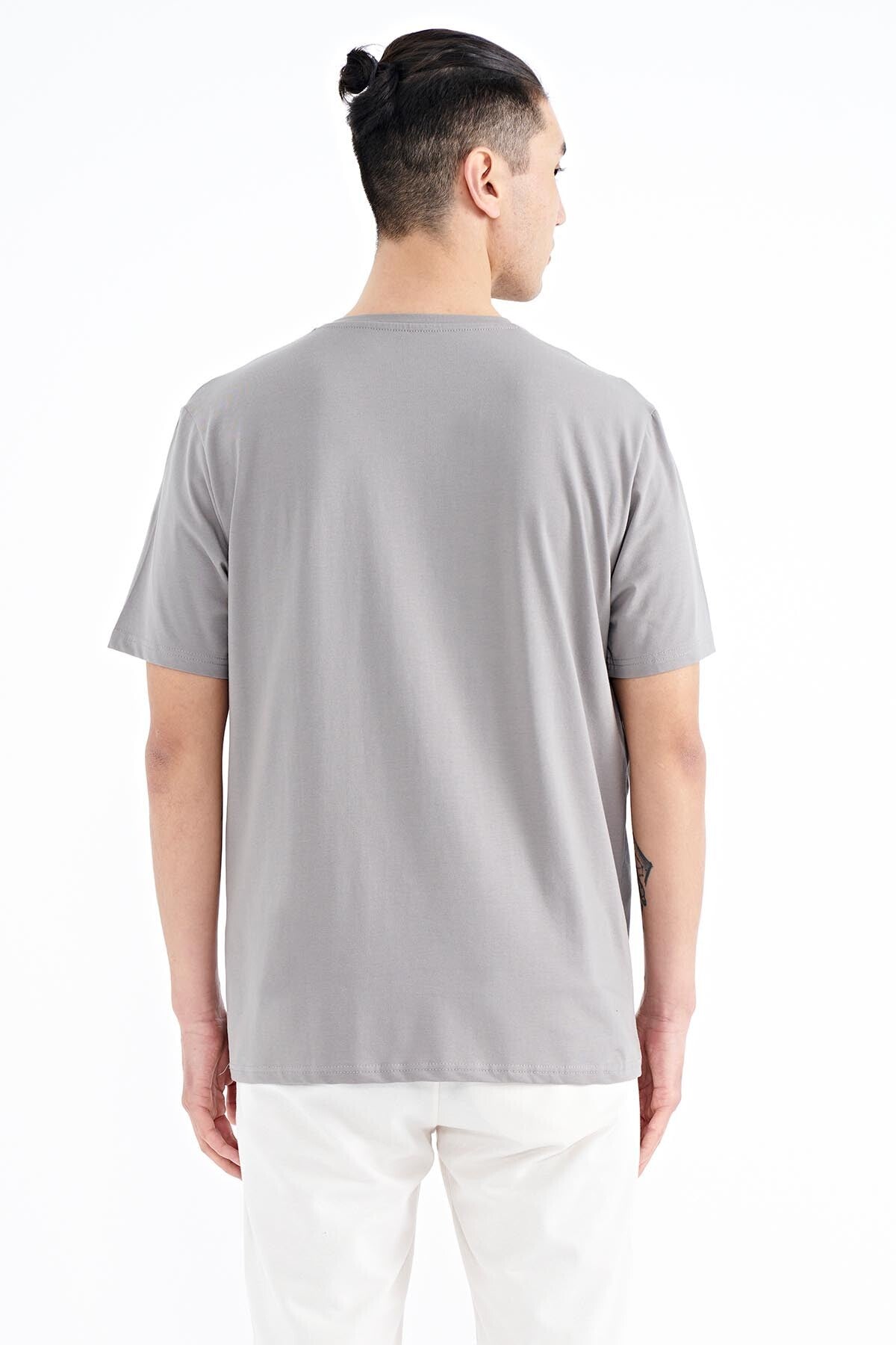 Gray Front Detailed Print Standard Fit Men's T-shirt - 88200