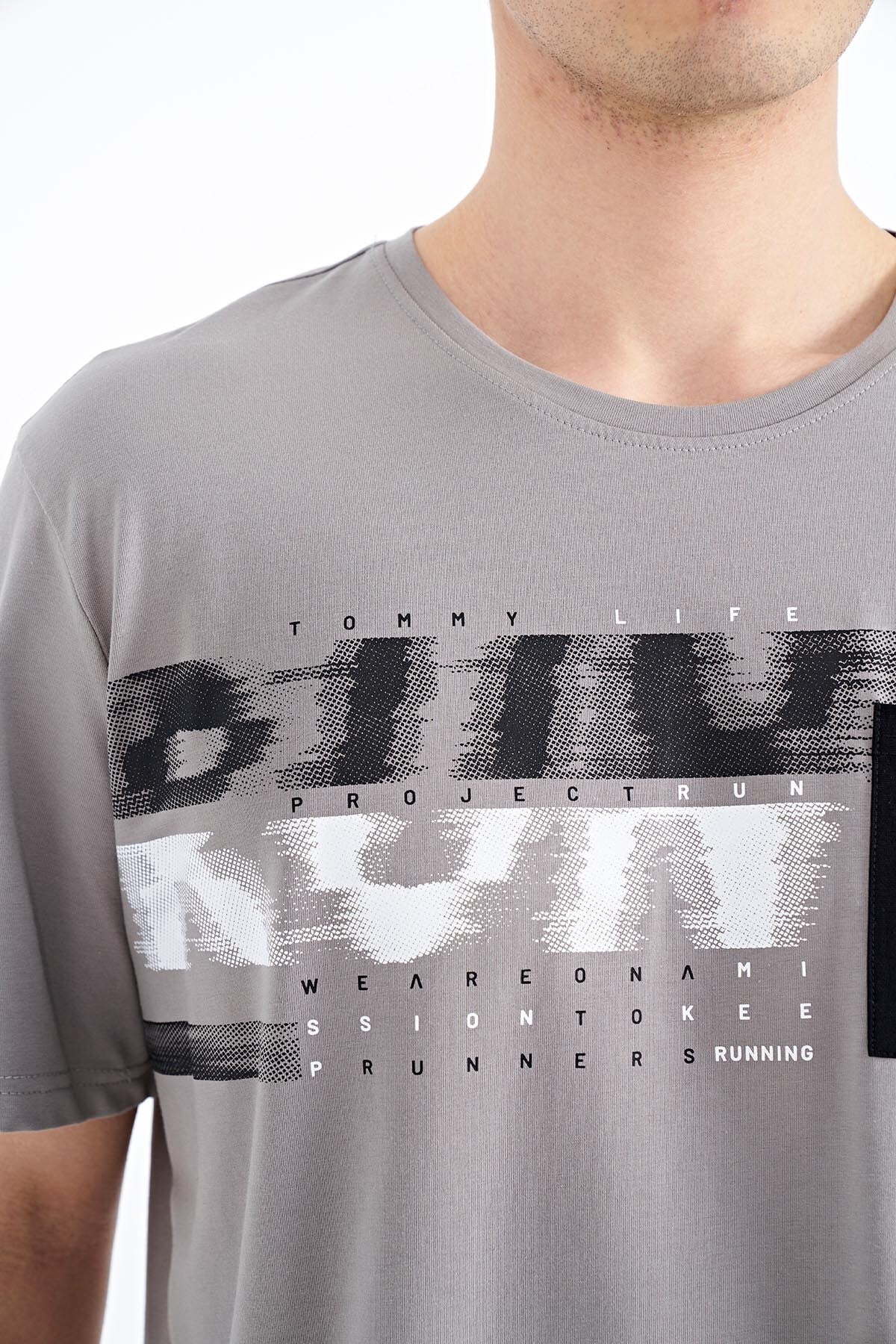 Gray Front Detailed Print Standard Fit Men's T-shirt - 88200