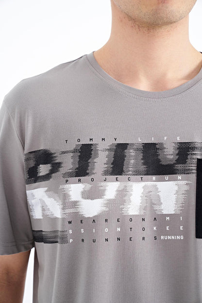Gray Front Detailed Print Standard Fit Men's T-shirt - 88200