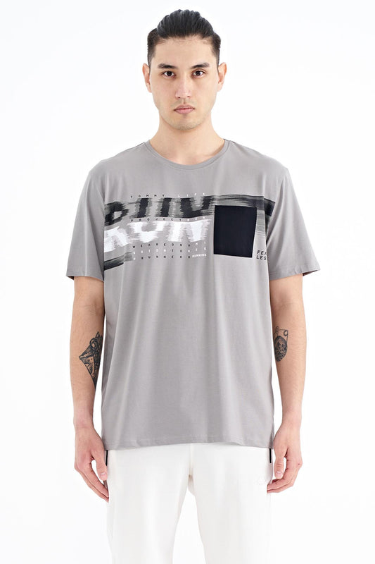 Gray Front Detailed Print Standard Fit Men's T-shirt - 88200