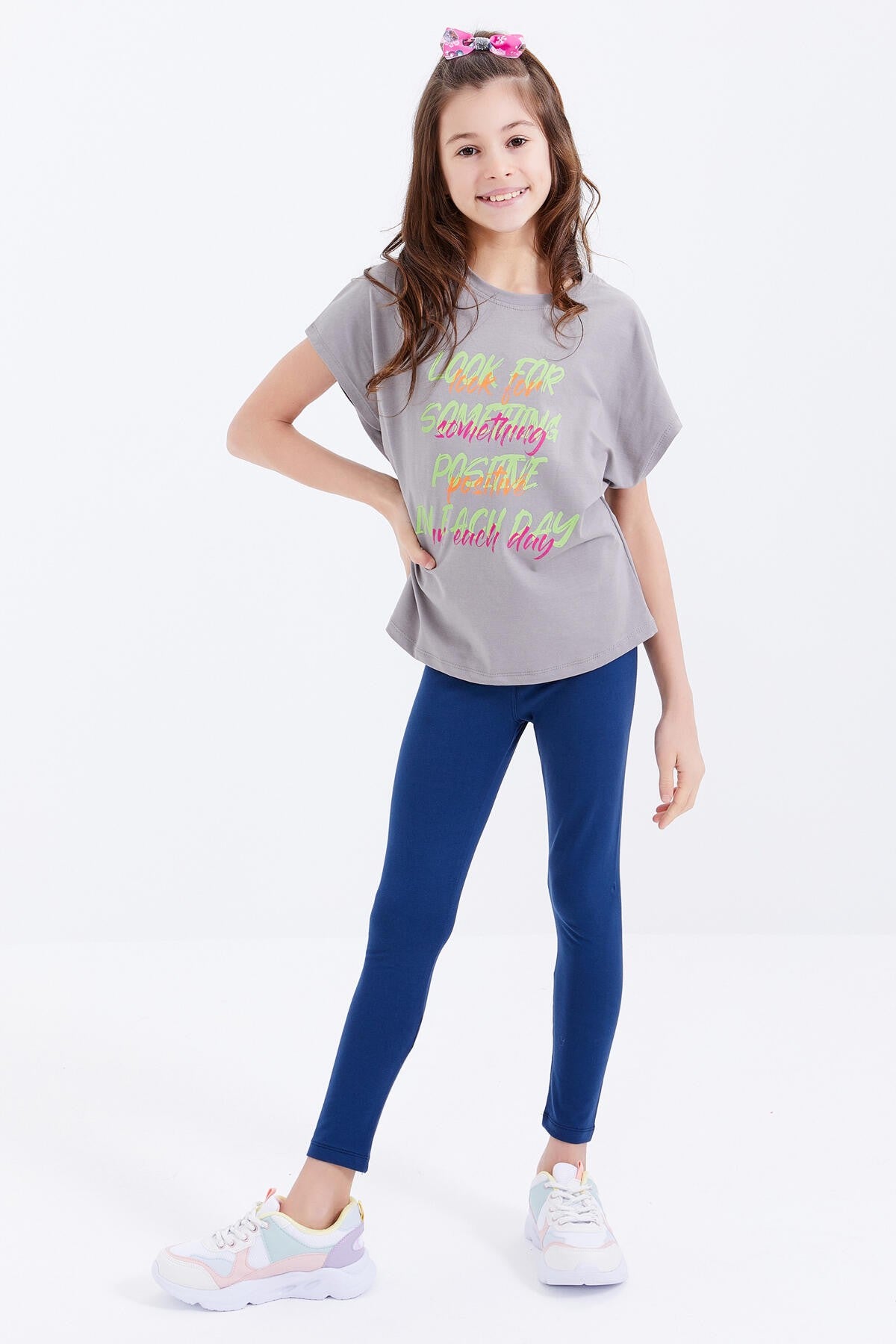 Girls' Oversize Colorful Print O Neck T-Shirt - 75029
