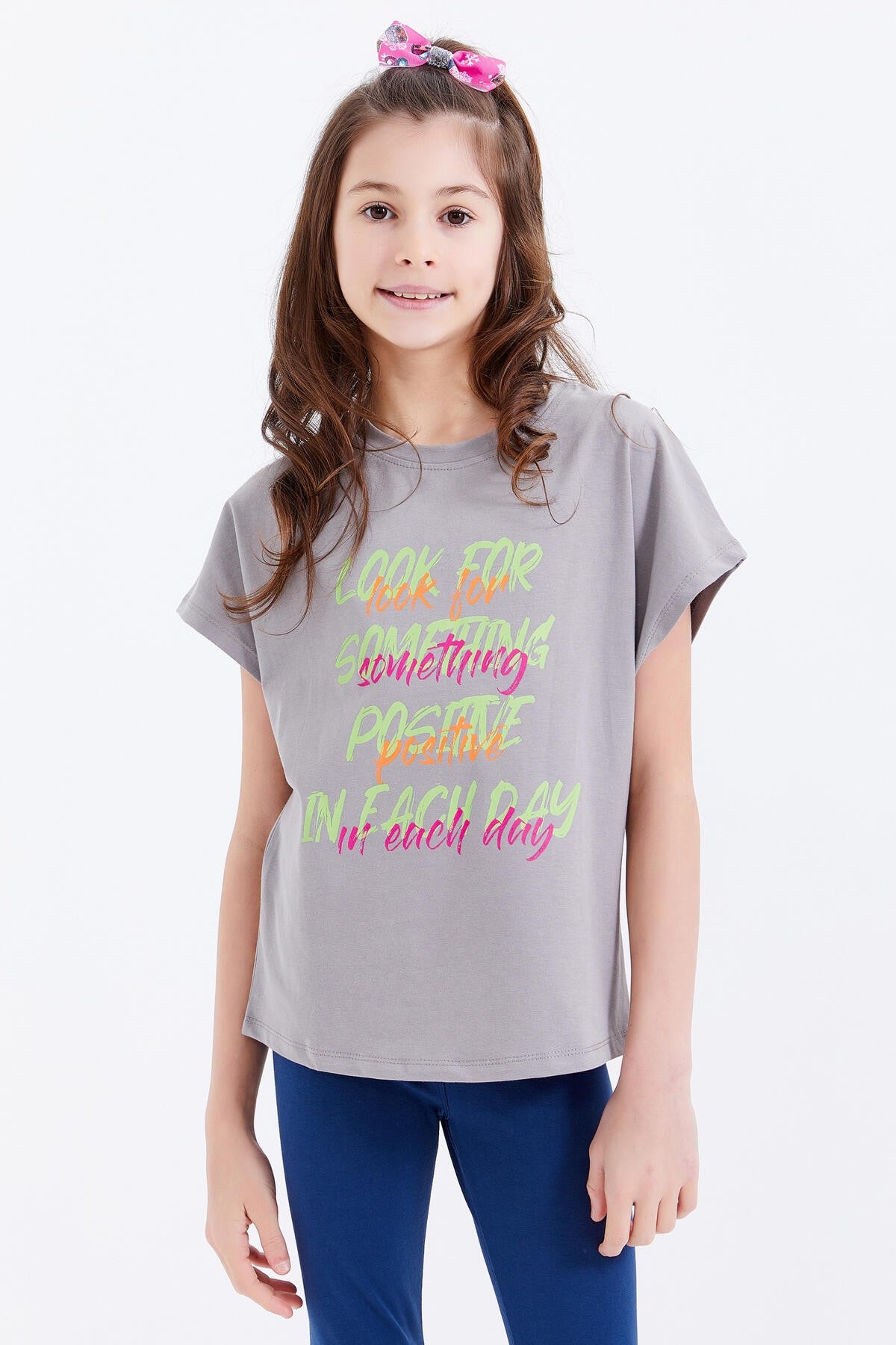 Girls' Oversize Colorful Print O Neck T-Shirt - 75029