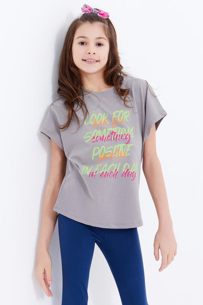 Girls' Oversize Colorful Print O Neck T-Shirt - 75029