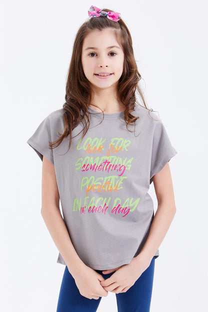 Girls' Oversize Colorful Print O Neck T-Shirt - 75029