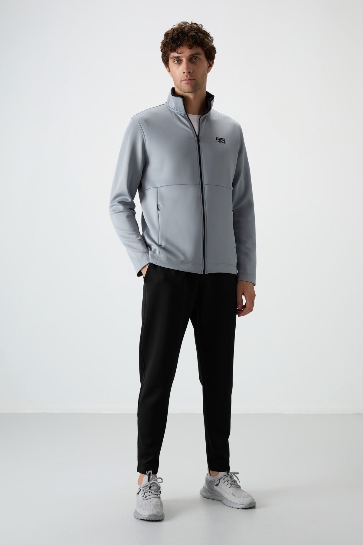 Black Gray - Black Scuba Fabric Men's Tracksuit Set - 85199