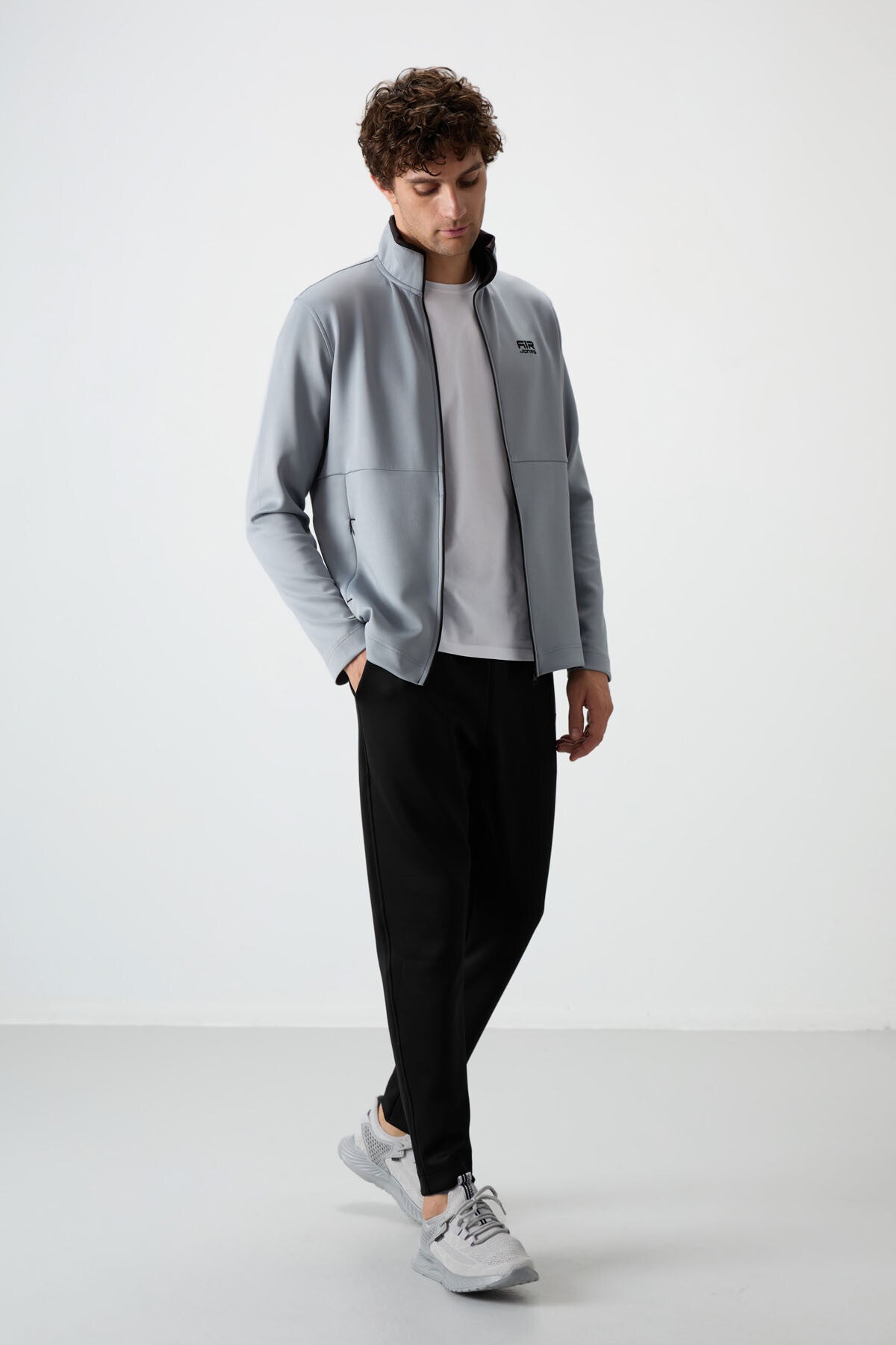 Black Gray - Black Scuba Fabric Men's Tracksuit Set - 85199