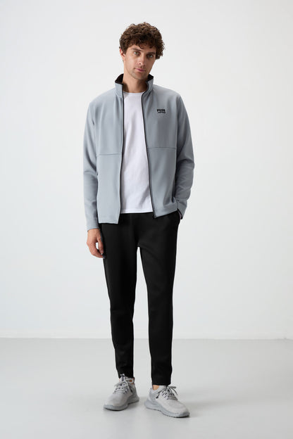 Black Gray - Black Scuba Fabric Men's Tracksuit Set - 85199