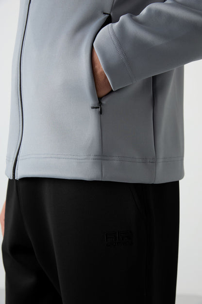 Black Gray - Black Scuba Fabric Men's Tracksuit Set - 85199