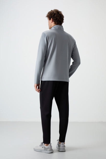 Black Gray - Black Scuba Fabric Men's Tracksuit Set - 85199