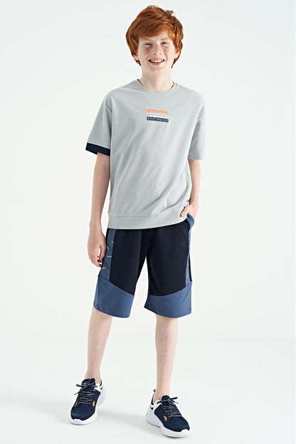 Gray Embroidered O Collar Oversize Boys T-Shirt - 11146