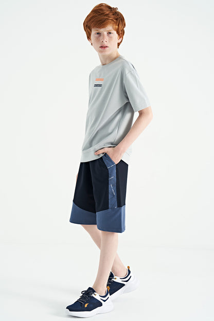 Gray Embroidered O Collar Oversize Boys T-Shirt - 11146