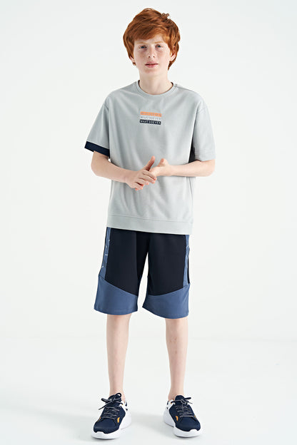 Gray Embroidered O Collar Oversize Boys T-Shirt - 11146