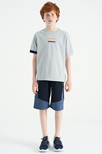 Gray Embroidered O Collar Oversize Boys T-Shirt - 11146