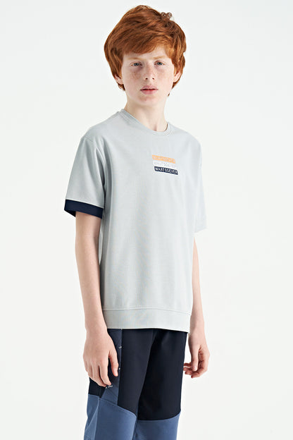 Gray Embroidered O Collar Oversize Boys T-Shirt - 11146