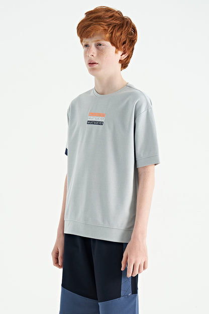 Gray Embroidered O Collar Oversize Boys T-Shirt - 11146
