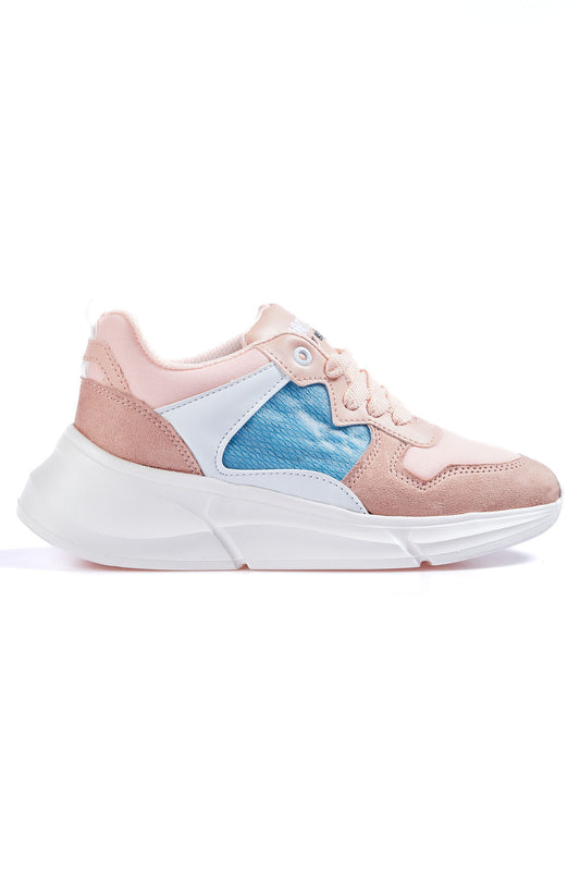 Dried Rose Laced High Sole Mesh Detailed Colorful Women's Sneakers - 89203
