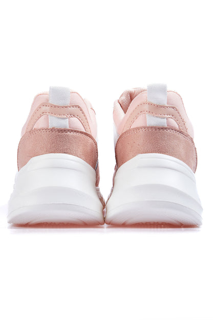 Dried Rose Laced High Sole Mesh Detailed Colorful Women's Sneakers - 89203