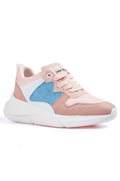 Dried Rose Laced High Sole Mesh Detailed Colorful Women's Sneakers - 89203