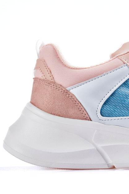 Dried Rose Laced High Sole Mesh Detailed Colorful Women's Sneakers - 89203