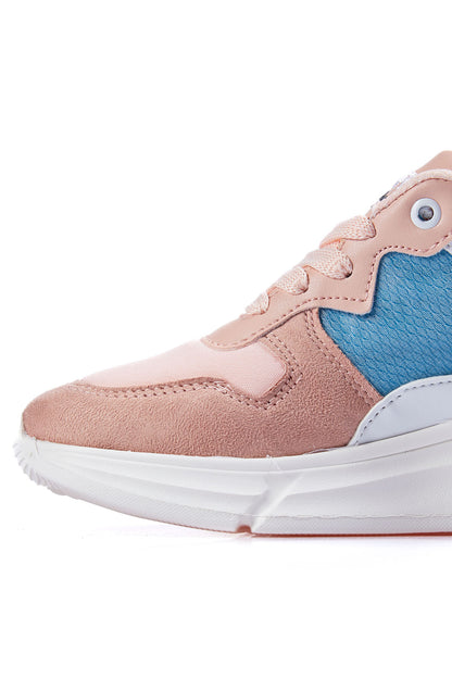 Dried Rose Laced High Sole Mesh Detailed Colorful Women's Sneakers - 89203