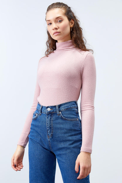 Dried Rose Sailor Collar Slim Fit Long Sleeve Knitted Body Women's Sweater - 97199