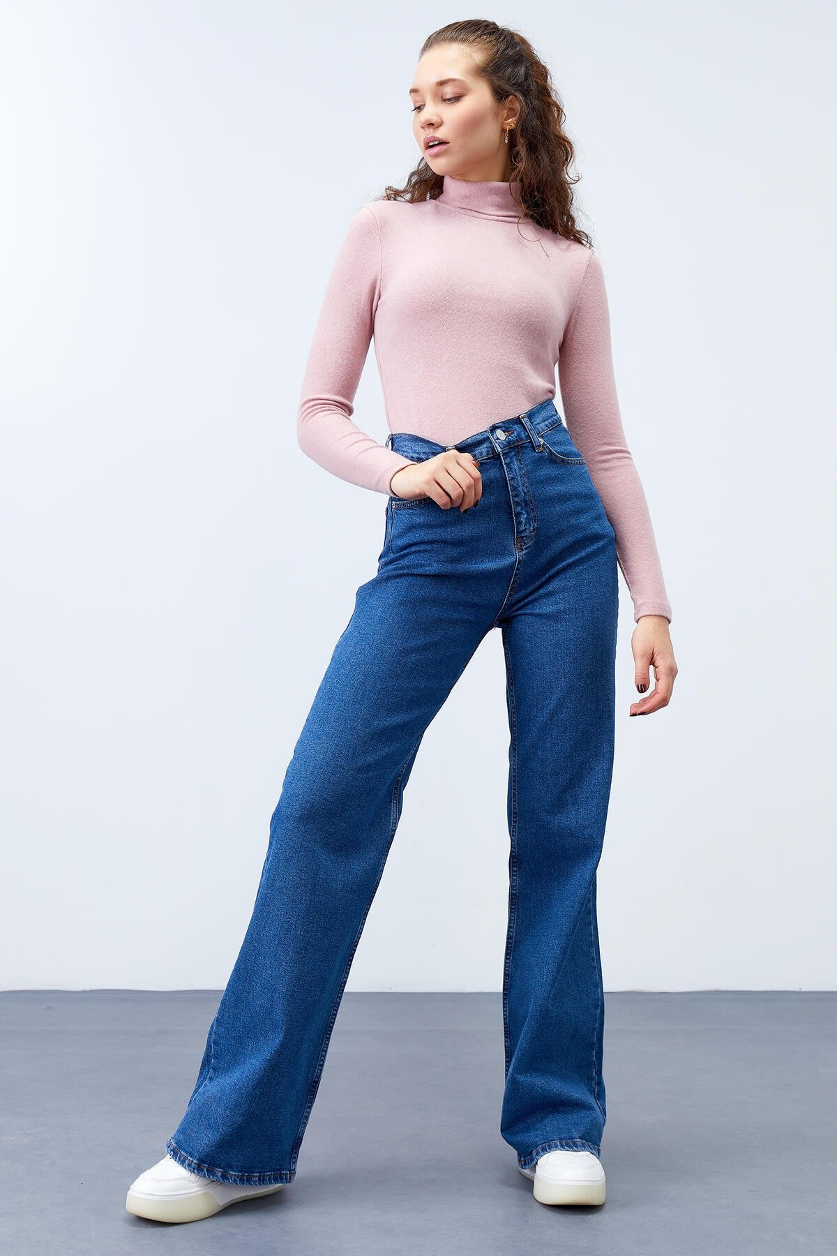 Dried Rose Sailor Collar Slim Fit Long Sleeve Knitted Body Women's Sweater - 97199