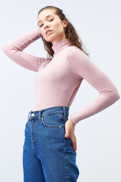 Dried Rose Sailor Collar Slim Fit Long Sleeve Knitted Body Women's Sweater - 97199